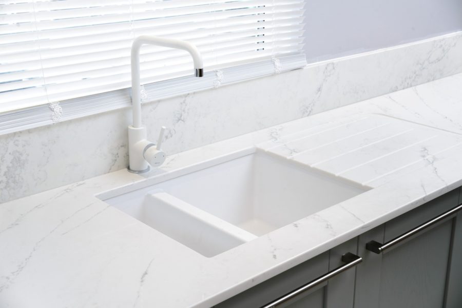 quartz kitchen worktops sink cutout drainer grooves 1