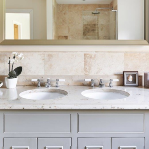 Jura Blue Grey Limestone Bathroom. Supplied by Landford Stone, Wiltshire.