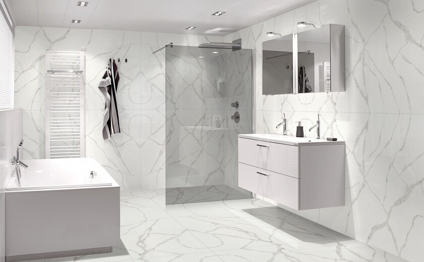 Teltos Quartz bathroom white statuario 1