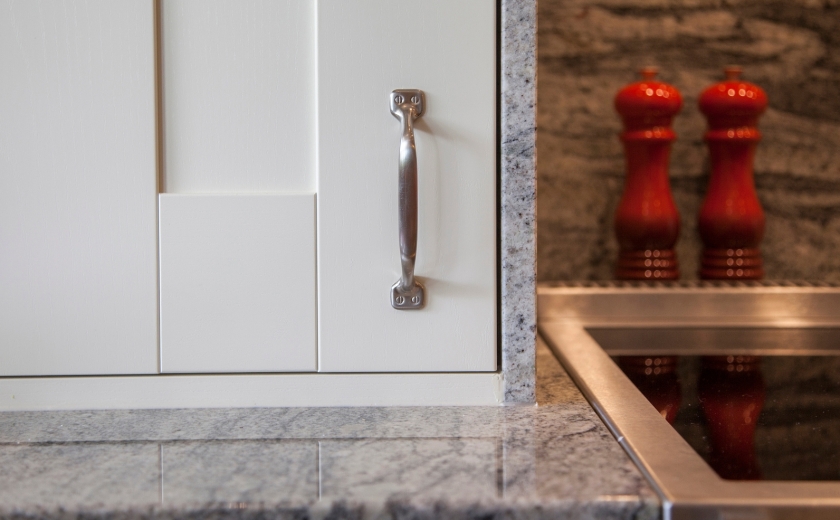 Kinawa White Granite Kitchen Worktops. Supplied by Landford Stone, Wiltshire.