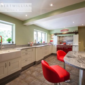 Kinawa White Granite Kitchen Worktops. Supplied by Landford Stone, Wiltshire.