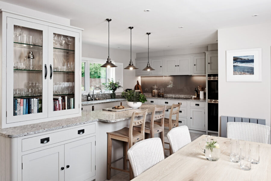 large bright kitchen with granite worktops