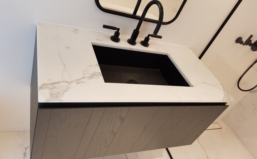 bookmatching marble flooring bathroom sink 1