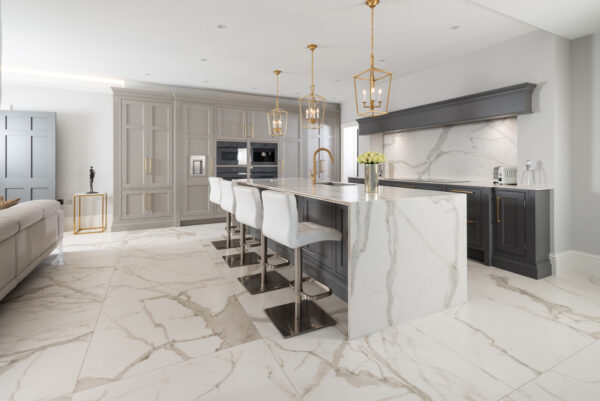 TECHLAM Kalos Bianco Marble Kitchen. Landford Stone, Wiltshire.