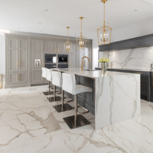 wide angle view of kitchen island