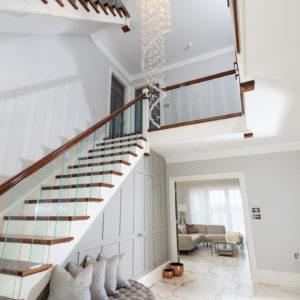 wide angle shot of entrance hall and stairs