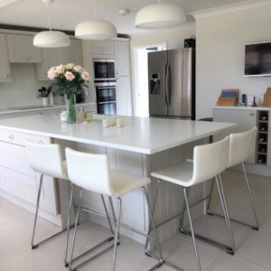 Teltos Quartz Bianco Stardust Kitchen. Supplied by Landford Stone, UK.