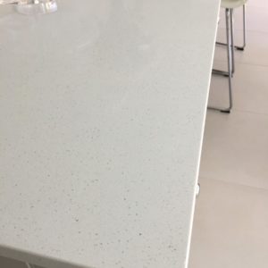 Teltos Quartz Bianco Stardust Kitchen. Supplied by Landford Stone, UK.